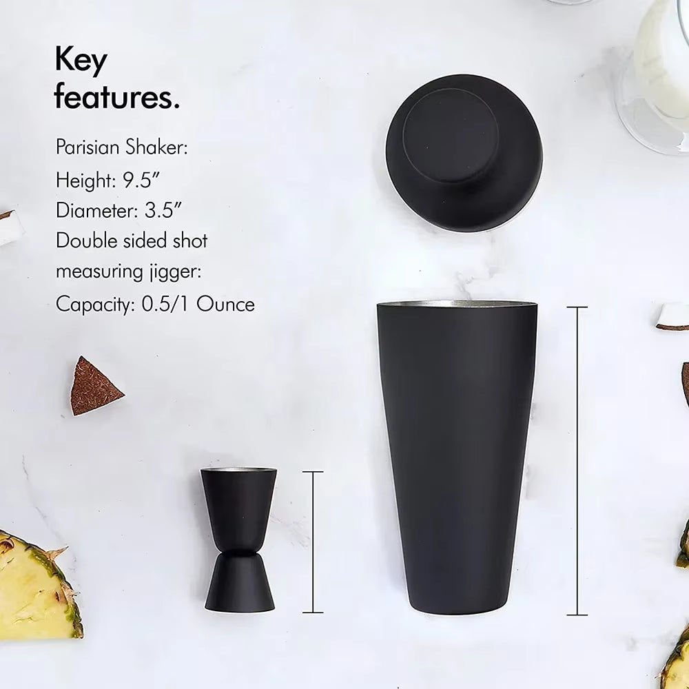 8Pcs Matte Black Cocktail Shaker Set Wine Martini Drink Mixer Barware Tools Bartending Equipment Bartender Kit for Home Bar