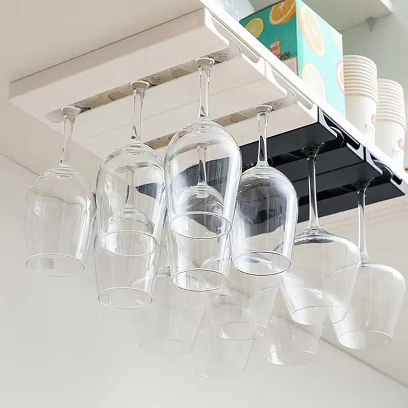 Kitchen under Cabinet Free Punching Holder Wine Glass Rack Multi-Function Classification Stemware Glass Cup Hanging Holder