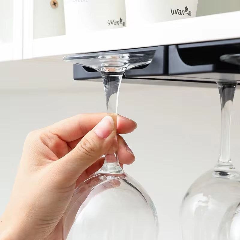 Kitchen under Cabinet Free Punching Holder Wine Glass Rack Multi-Function Classification Stemware Glass Cup Hanging Holder