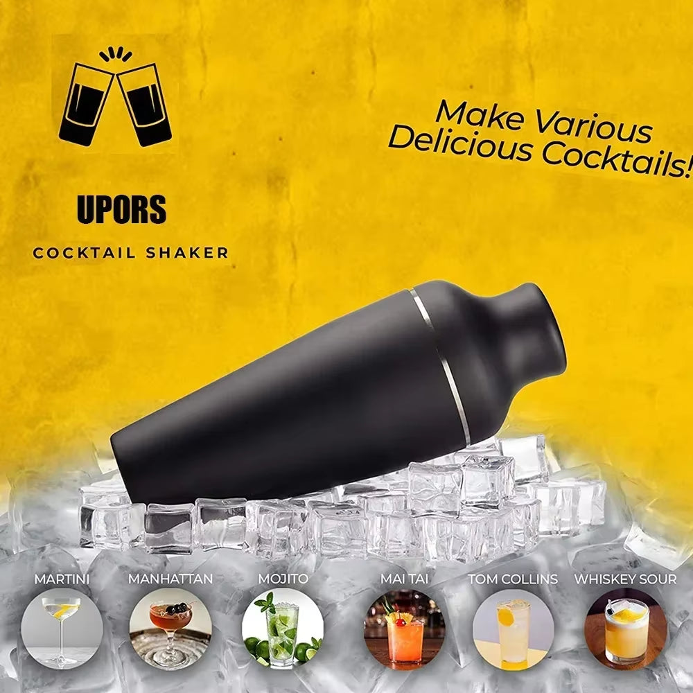8Pcs Matte Black Cocktail Shaker Set Wine Martini Drink Mixer Barware Tools Bartending Equipment Bartender Kit for Home Bar