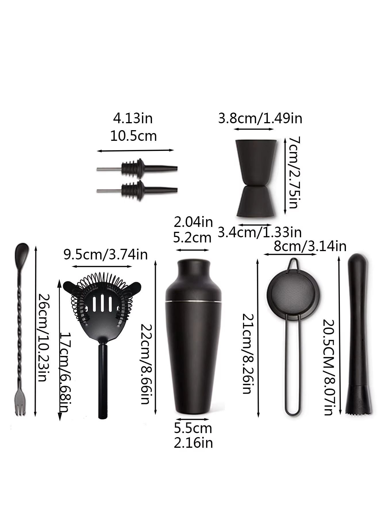 8Pcs Matte Black Cocktail Shaker Set Wine Martini Drink Mixer Barware Tools Bartending Equipment Bartender Kit for Home Bar