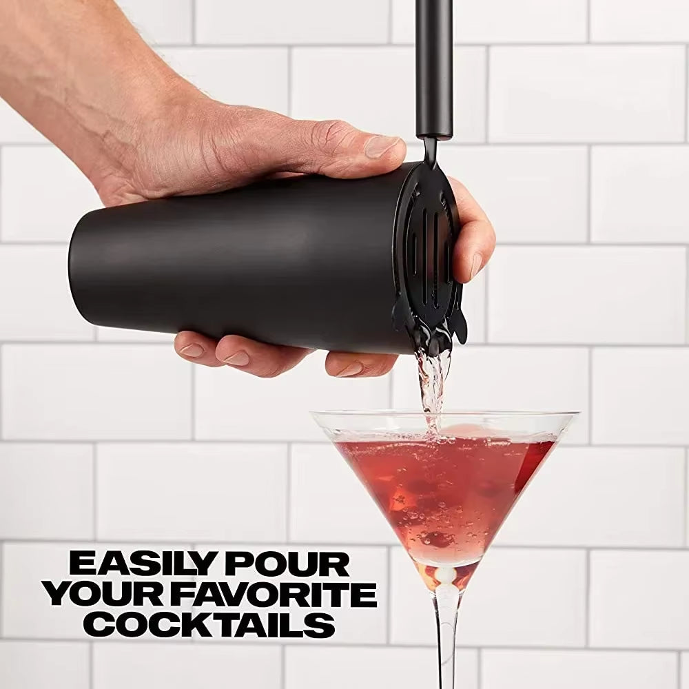 8Pcs Matte Black Cocktail Shaker Set Wine Martini Drink Mixer Barware Tools Bartending Equipment Bartender Kit for Home Bar